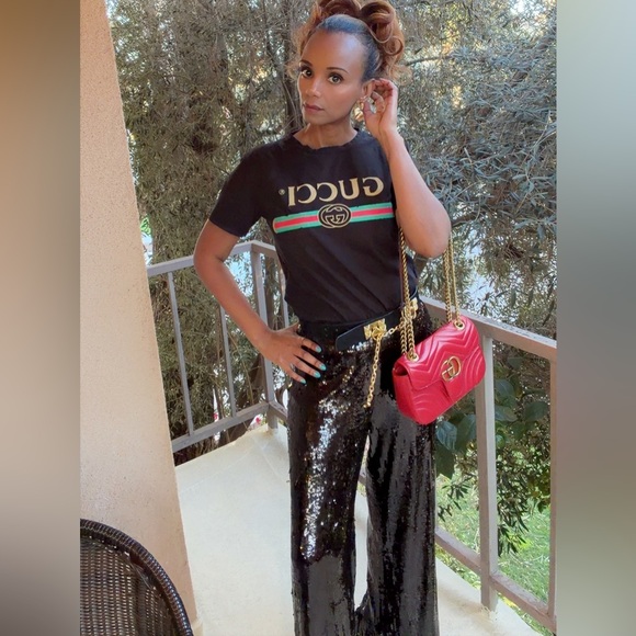 H&M | Black Sequin BLING Fringe Pants Pull-On Elastic Waist - Picture 4 of 11